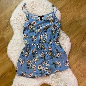 Forever 21 Blue with White Flower Floral Romper